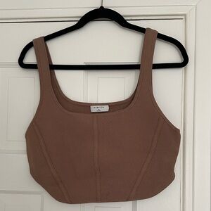 Aritzia Babaton Ribbed Crop Tank in Taupe